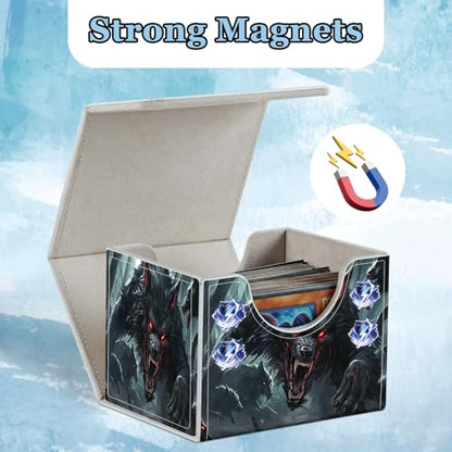 Commander Deck Box for Trading Cards - Fits 100+ Double Sleeved Cards, PU Leather MTG TCG Storage Case with Strong Magnetic Closure, Black Werewolf - color: Black Werewolf