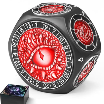 ZHOORQI 8-in-1 DND Dice Set – Metal Spinner Dice with Dual D20, 3D Monster Engravings & Smooth Spinning – Perfect for TTRPG, D and D Dungeons and Dragons Gifts (Black Dice-Red) - color: Black Red