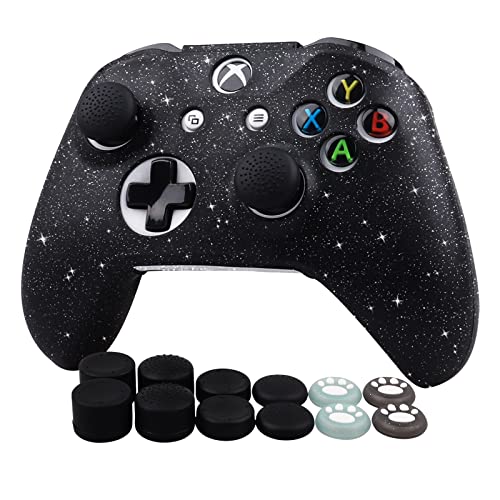RALAN Glitter Controller Skin for Xbox One, Anti-Slip Silicone Controller Cover Protector Compatible for Xbox 1 Wireless/Wired Gamepad Joystick with 4 Thumb Grips Caps and Black Pro Thumb Grip x 8 - color: Black