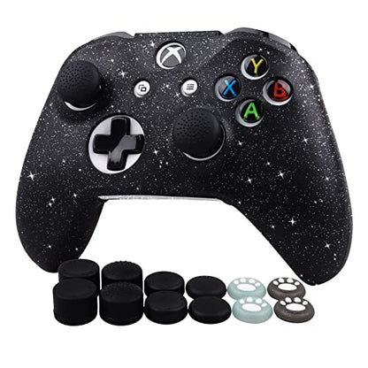 RALAN Glitter Controller Skin for Xbox One, Anti-Slip Silicone Controller Cover Protector Compatible for Xbox 1 Wireless/Wired Gamepad Joystick with 4 Thumb Grips Caps and Black Pro Thumb Grip x 8 - color: Black