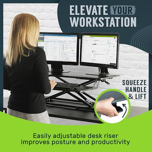 TechOrbits Standing Desk Converter - 32 Inch Adjustable Sit to Stand Up Workstation, Particle Board, Dual Monitor Desktop Riser with Keyboard Tray, for Home Office Laptop, Black 32" - size: 32" Particle Board