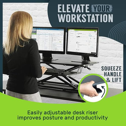 TechOrbits Standing Desk Converter - 32 Inch Adjustable Sit to Stand Up Workstation, Particle Board, Dual Monitor Desktop Riser with Keyboard Tray, for Home Office Laptop, Black 32" - size: 32" Particle Board