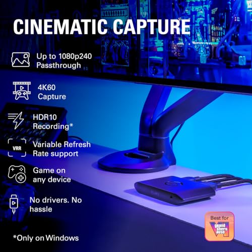 Elgato 4K S Capture Card for PS5, Xbox Series X/S, Switch 2 | 4K60 capture, 1440p120 or 1080p240 passthrough, HDR10 support, Near-zero latency, USB-C, Analog audio input - style: 4K S