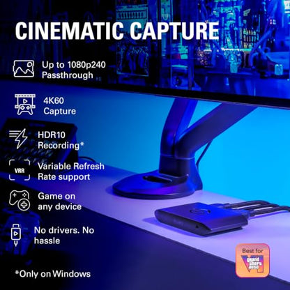 Elgato 4K S Capture Card for PS5, Xbox Series X/S, Switch 2 | 4K60 capture, 1440p120 or 1080p240 passthrough, HDR10 support, Near-zero latency, USB-C, Analog audio input - style: 4K S