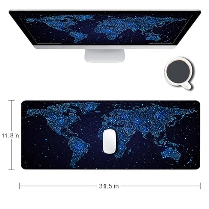 Large Gaming Mouse Pad with Stitched Edges, Desk Pad Extended Keyboard Mat, Non-Slip Rubber Base Mousepads for Laptop, Office, Home, 31.5X11.8 inch Galaxy World Map - color: 25 Galaxy World Map