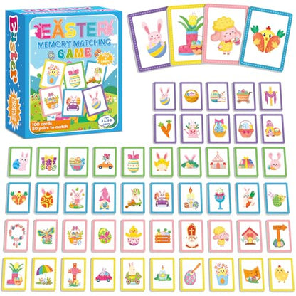 gisgfim 100 PCS Memory Matching Game Easter Concentration Memory Games Card Learning Educational A Fun & Fast Easter Egg Bunny Religious Cross Matching Games - style: Easter