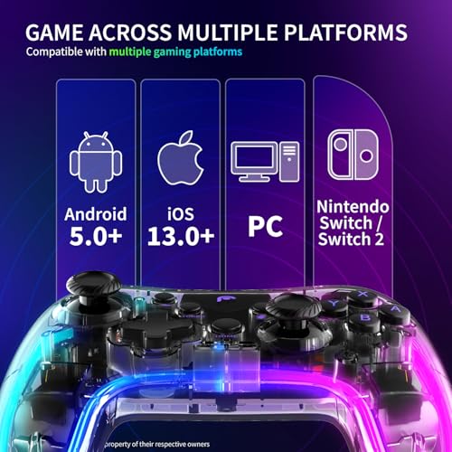 Fosmon Wireless Bluetooth Gaming Controller For Nintendo Switch 2 1 LITE | Compatible with Switch 2 1 OLED Lite, Android, iOS, PC, Steam, and Apple Mfi, 14 Color RGB Light, 4 Vibration Levels, Turbo - color: RGB