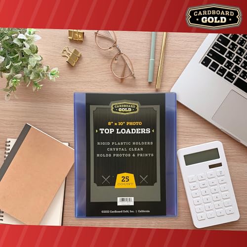 Cardboard Gold 8x10 Top Loaders - Rigid PVC Photo Sleeves - 25-Pack | Crystal Clear Hard Plastic, No Plasticizers, Print & Photo Protectors, Document Holder, Protective Storage - size: 25 Toploaders