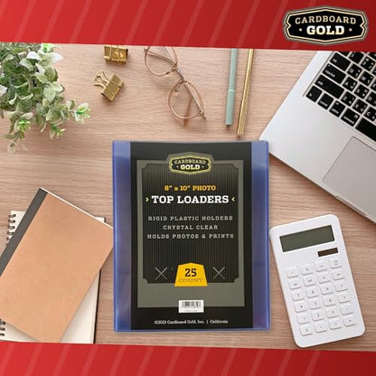 Cardboard Gold 8x10 Top Loaders - Rigid PVC Photo Sleeves - 25-Pack | Crystal Clear Hard Plastic, No Plasticizers, Print & Photo Protectors, Document Holder, Protective Storage - size: 25 Toploaders