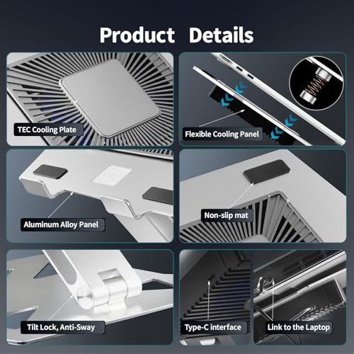Peltier Laptop Cooler Stand - Thermoelectric Cooling Pad for 12-19" Laptops, Detachable Design with Height/Angle Adjustment, Ultra-Quiet Cooling for Gaming&Office