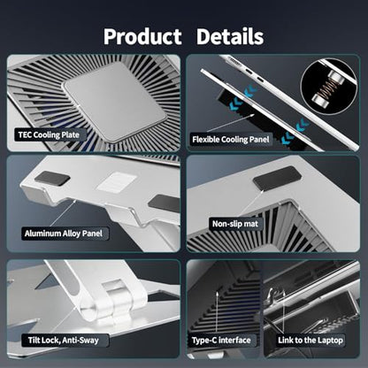 Peltier Laptop Cooler Stand - Thermoelectric Cooling Pad for 12-19" Laptops, Detachable Design with Height/Angle Adjustment, Ultra-Quiet Cooling for Gaming&Office