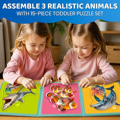 QUOKKA Step Up Magnetic Puzzles for Toddlers 1-3, Ocean Puzzle Set in One Book, Travel Games for Kids 3-5, Screen Free Toy for Toddlers and Preschoolers - color: Ocean
