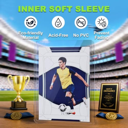 Kabinka 200 Card Sleeves Top Loaders for Cards,3"x4"Baseball Card Protector | Standard Size Trading Hard Plastic Card Holder for Sports, Football, TCG Cards(100 Hard Sleeve + 100 Soft Sleeve)