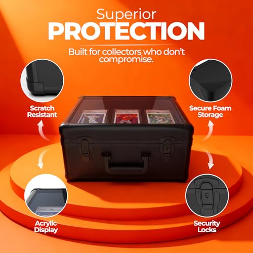 Baseball card storage box, 3 Row Lockable Graded Card Case with Acrylic Display, Holds 120+ BGS SGC PSA Slab Case & Sports Cards Case,Heavy Duty Proctive Baseball Card Storage Box