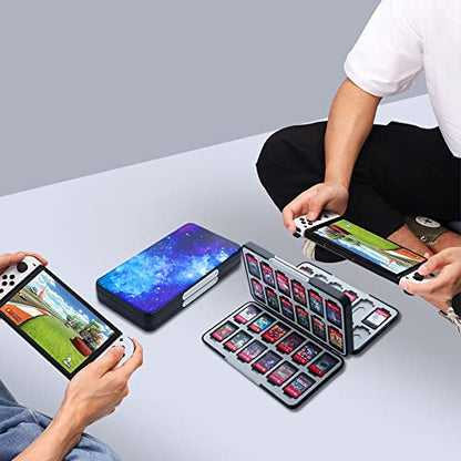 RHOTALL Game Card Case for Nintendo Switch/OLED/Lite/2 , Storage Card Box with 48 Game Cards Cartridge and 24 SD Cards Slots, Switch Games Holder with Magnetic Design - Starry sky