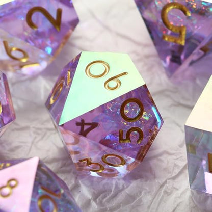 Iridescent Plating Lilac Sharp D&D Dice, DNDND Handmade DND Resin Sharp Edge D&D Die with Gift Case for Dungeons and Dragon Tabletop Games (Iridescent Plating Lilac) - color: Iridescent Lilac