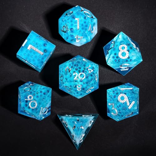 7PCS Cocktail Dice Set,Handmade Sharp Edge Dice Set D&D RPG Polyhedral Die,for Dungeons and Dragons TTRPG Games Roleplaying Games,with Gift Box.(Blue Green) - color: Cocktail Blue Green