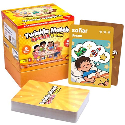 Spedemy Twinkle Match Spanish Card Game – 100 Vocabulary Matching Cards, Bilingual Games, Spanish Board Game for Kids, Beginners, Families, Homeschool & Classroom, juegos en español para la Familia