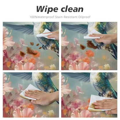 Famame Oil Painting Hummingbird Round Fitted Tablecloth with Elastic Protector Table Kitchen Dinner Waterproof Oil-Proof Table Covers Fits 40"-44", Small - color: Hummingbird, size: 2" (Round)