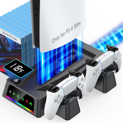 YOGES PS5 Cooling Station with Temperature Sensor, 2H Fast PS5 Dual Controller Charger Station, PS5 Stand Charging Station Accessories Cooler Fan for PlayStation 5