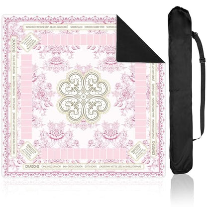 party greeting Chinoiserie Mahjong Mat with Black Carrying Bag 31.5 x 31.5 Inches Multi Purpose Game Table Cover Anti Slip and Noise Reduction for Mahjong Poker Board Card Dominoes Games(Pink) - color: Pink