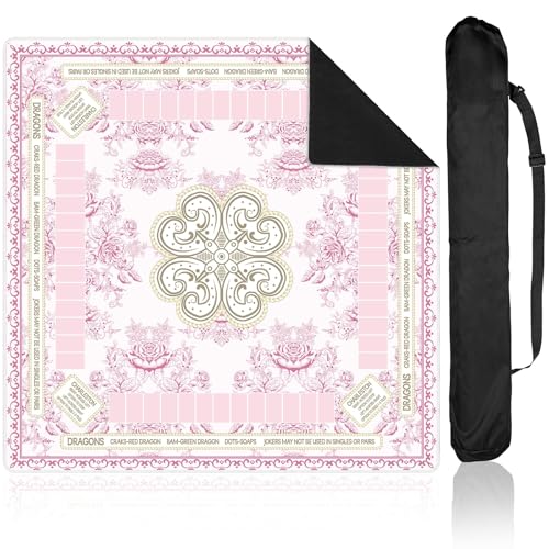 party greeting Chinoiserie Mahjong Mat with Black Carrying Bag 31.5 x 31.5 Inches Multi Purpose Game Table Cover Anti Slip and Noise Reduction for Mahjong Poker Board Card Dominoes Games(Pink) - color: Pink