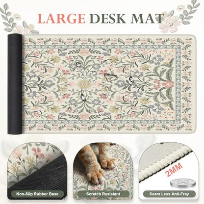 iLeadon Desk Protector Mat, Ergonomic Wrist Pad for Keyboard and Mouse | Non Slip Desk Mat with Wrist Rest, Extra Large Full Desk Mouse Pad with Coaster for Women Office, Cute Grey Design - color: Grey
