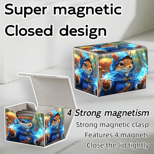 Trading Card Storage Box, Holds 100+ for MTG Cards, Premium PU Leather with Magnetic Closure, Squirrel Mage With Blue Magic Durable Deck Box for Magic the Gathering, Trading Card Games - color: Squirrel Mage With Blue Magic