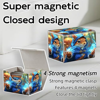 Trading Card Storage Box, Holds 100+ for MTG Cards, Premium PU Leather with Magnetic Closure, Squirrel Mage With Blue Magic Durable Deck Box for Magic the Gathering, Trading Card Games - color: Squirrel Mage With Blue Magic
