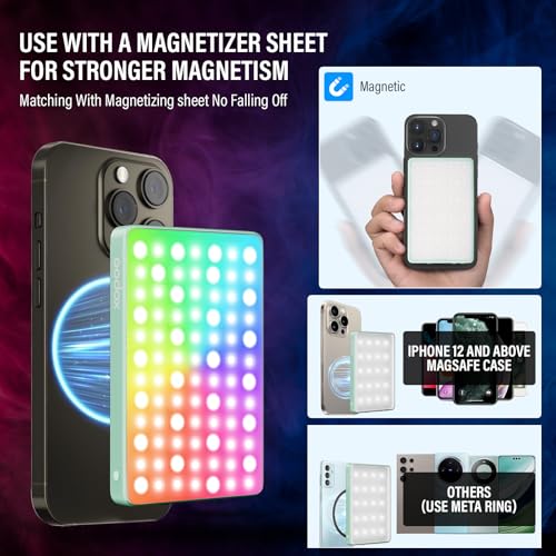 GODOX MA5R LED Fill Light with Soft Diffuser Magnetic Charging Phone Selfie Lighting Mini on Camera Lights 1800K-10000K 14 FX Modes for Selfies, YouTube, TikTok, Vlogging, Video Conferences (Green)