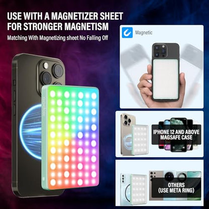 GODOX MA5R LED Fill Light with Soft Diffuser Magnetic Charging Phone Selfie Lighting Mini on Camera Lights 1800K-10000K 14 FX Modes for Selfies, YouTube, TikTok, Vlogging, Video Conferences (Green)
