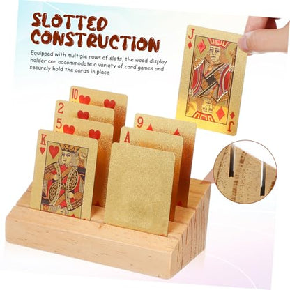 Toddmomy Wooden Playing Card Holder Sloped Tabletop Display Stand for Game Cards Rustic Design with Multiple Slots for Easy Access and Organization for