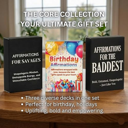 Isaac Liev Affirmation Cards For Women and Men, Sinister, Cynical, Motivational Inspirational Mindset Gifts for Birthdays -Cool Gifts for Him & Her, Best Friend, Coworkers, Office & Birthday - style: 3-PACK BUNDLE - Birthday affirmations , Baddest & Savea
