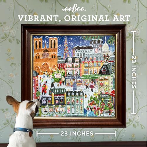 eeBoo Paris Christmas 1000 Piece Square Jigsaw Puzzle, 23" x 23" | Double coated, sturdy & dust free pieces with a satisfying snap. Includes full color reference insert. Vibrant, original art - style: Paris Christmas