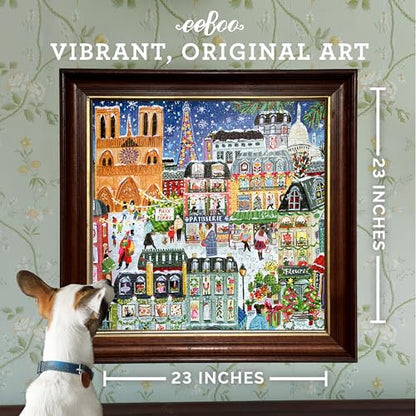 eeBoo Paris Christmas 1000 Piece Square Jigsaw Puzzle, 23" x 23" | Double coated, sturdy & dust free pieces with a satisfying snap. Includes full color reference insert. Vibrant, original art - style: Paris Christmas