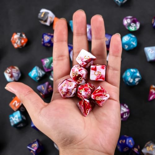 QMAY DND Dice Set -D&D Polyhedral Dice (7 Pcs) for Dungeons and Dragons (Blood red and White) - color: Blood Red and White