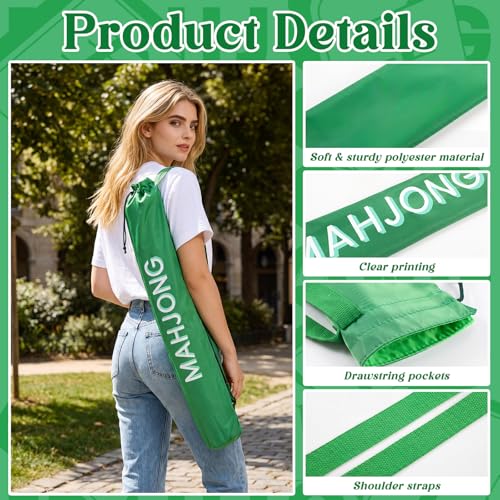 35 Inch Long Mahjong Mat Bag Waterproof Mahjong Mat Storage Carrying Bag Double Strapped Polyester Drawstring Lightweight Holder for Board Games Storage-mat Not Included(Green) - color: Green
