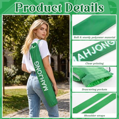 35 Inch Long Mahjong Mat Bag Waterproof Mahjong Mat Storage Carrying Bag Double Strapped Polyester Drawstring Lightweight Holder for Board Games Storage-mat Not Included(Green) - color: Green