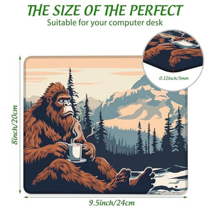 Sasquatch in Forest Holding Coffee Mouse Pad Square MousePads Non-Slip Rubber Base Mouse Mat Desk Pad with Stitched Edge for Desk Computers Laptop Office, 9.5x8 Inches - color: Sasquatch in Forest Holding Coffee