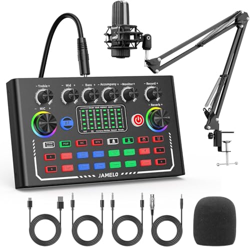 Podcast Equipment Bundle, Studio Equipment Kit with Voice Changer, Condenser Microphone, Mic Arm, OTG, Audio Mixer Sound card for Phone/PC/Laptop, Perfect for Recording Broadcast Streaming Gaming - size: Square Microphone Podcast Bundle