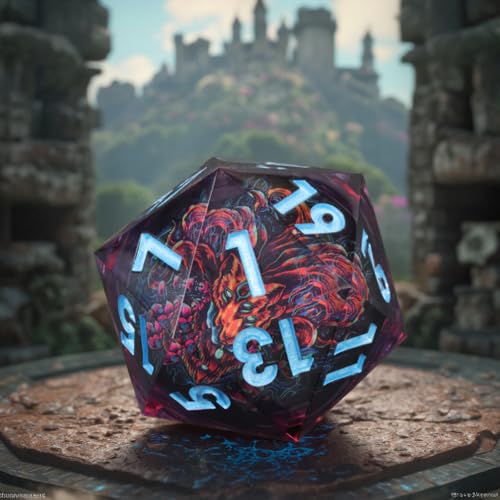 Mini Planet 50mm Large Chonk D20 Liquid Core Giant Polyhedral Sharp Edges RPG Table Games Dice E19 LED Fire Fox - color: E19-led Fire Fox