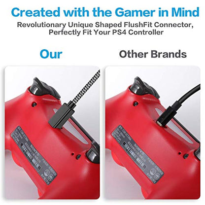 PS4 Controller Charger Cable 13FT – Flush Curved Connector Design for Snug Fit - 2 Pack Nylon Braided Long Micro USB Charging Cord Data Sync Wire Accessories for PlayStation Dualshock 4 Controller