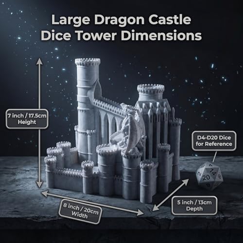 Large Dragon Castle Dice Tower - Marble Stone Effect Plastic Dice Roller with Built-in Courtyard Tray - Compatible with All Polyhedral RPG Dice - Epic Fantasy Tabletop Gaming Accessory - color: Dragon Castle
