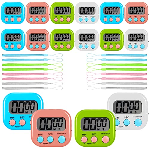 Flutesan 16 Pack Digital Classroom Timers with Lanyards - Color-Coded Countdown Timers for Teachers, Students, Kitchen Use, Back to School, Loud Alarm, Easy Operation(White, Blue, Pink, Green) - color: White, Blue, Pink, Green