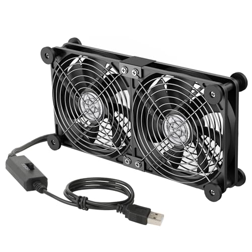 ELUTENG Dual AC USB Computer Fan 140mm USB Fans for Cooling 3 Speed Control | 12V Computer Fan with AC Plug for Laptop Receiver DVR PlayStation Xbox Desk Computer Cabinet Cooling - size: 140mm