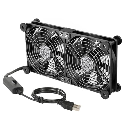 ELUTENG Dual AC USB Computer Fan 140mm USB Fans for Cooling 3 Speed Control | 12V Computer Fan with AC Plug for Laptop Receiver DVR PlayStation Xbox Desk Computer Cabinet Cooling - size: 140mm
