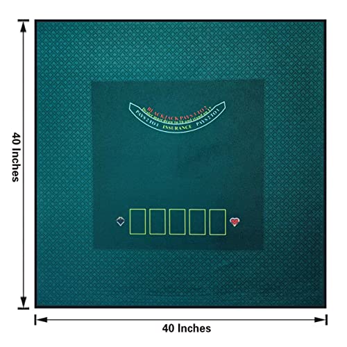 BALIKEN Square 40x40 Inches Texas Holdem Poker Mat and Blackjack Table Top Casino Felt Portable Casino Mat (Green)