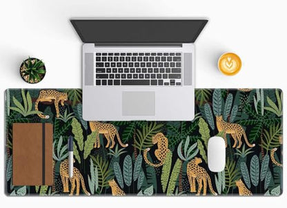 Leopard Jungle Animal Tropical Leaves Large Gaming Mouse Pad with Stitched Edges, Desk Pad Extended Keyboard Mat, Non-Slip Rubber Base Mousepads for Laptop, Office, Home, 31.5X11.8 inch - color: Leopard Jungle Animal Tropical Leaves