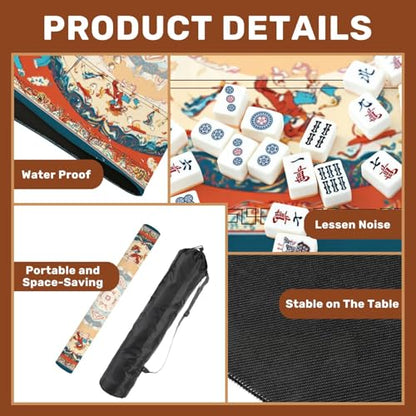Mahjong Mat 31.5" x 31.5" Spiraling Fantasy Battle Mythical Creatures Elephants Bold Colorful Non-Slip Noise Reduction Mahjong Tiles Table Cover for Dominoes Poker Card Board and Tile Games - color: Color2