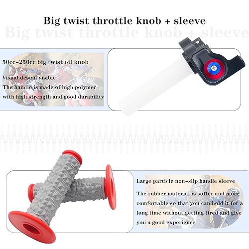 22mm 7/8" Throttle Twists Grip with Throttle Cable Upgraded Universal for Off-Road Motorcycle 250 Dirt Pit Motor Mini Bike YCF CRF70 TTR SSR KLX110 Thumpstar - color: Red